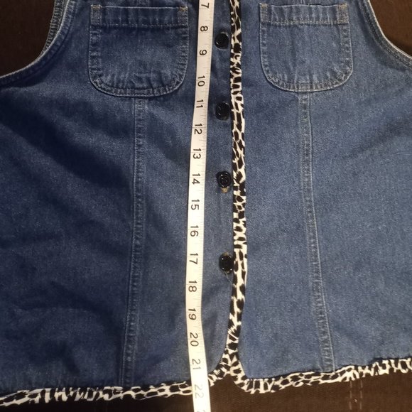 Denim Blue Vest with Leopard Print Collar, S, Sri - Picture 10 of 12